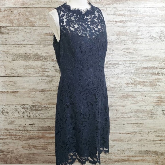 Eliza J Navy Blue Lace over Sleeveless Sheath Dress NWT Size 12 - Picture 3 of 12